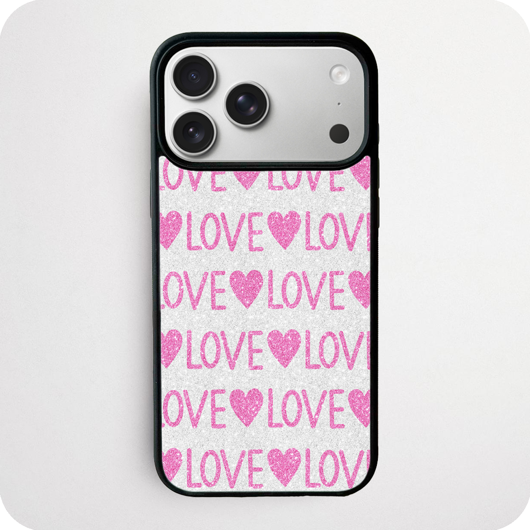 Pink Glitter Love Phone Case | LOVE Text Repeat Pattern