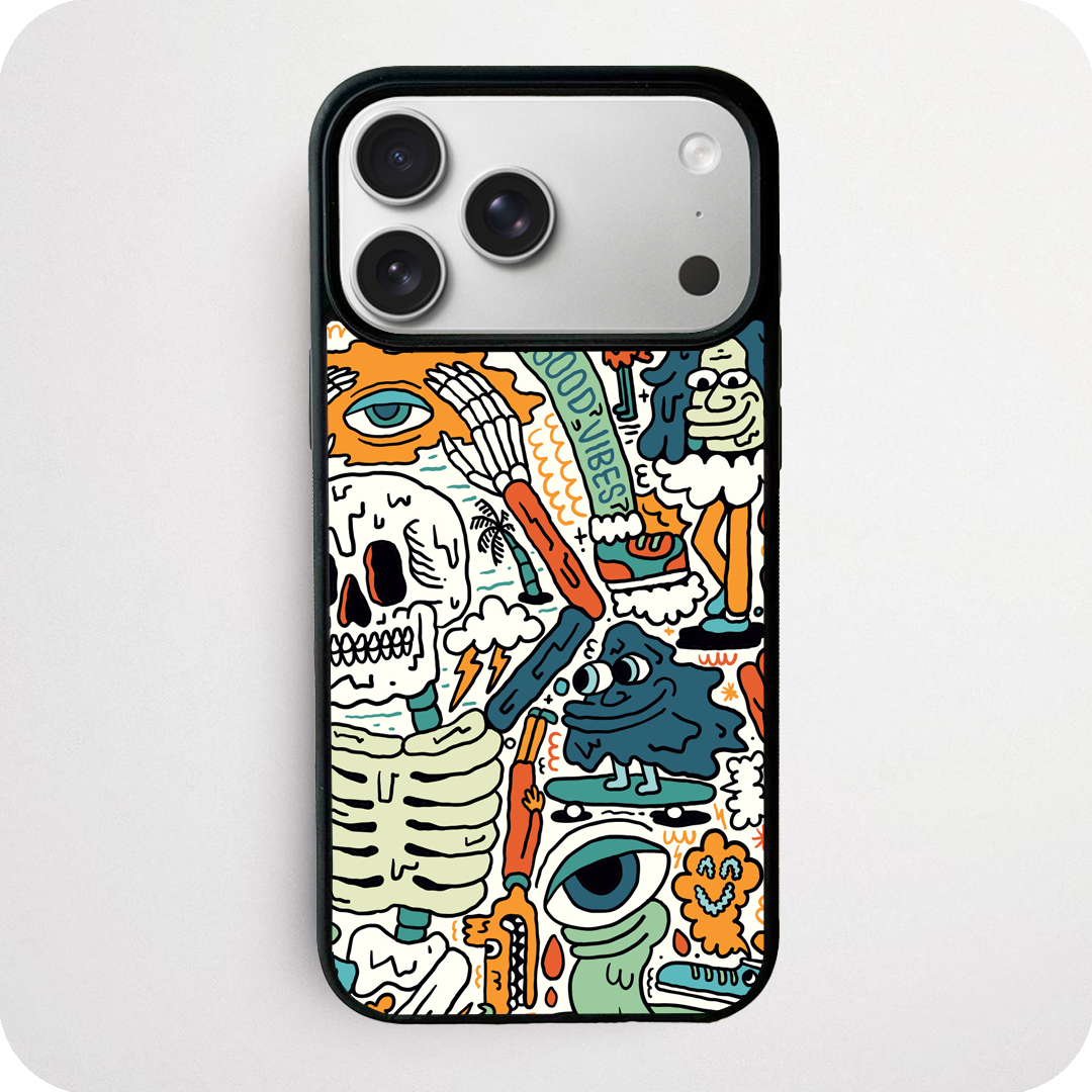 Good Vibes Skeleton Doodle Phone Case