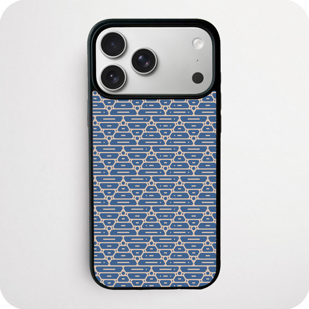 Blue & Beige Geo Cell Pattern Phone Case | Geometric Tessellated Design