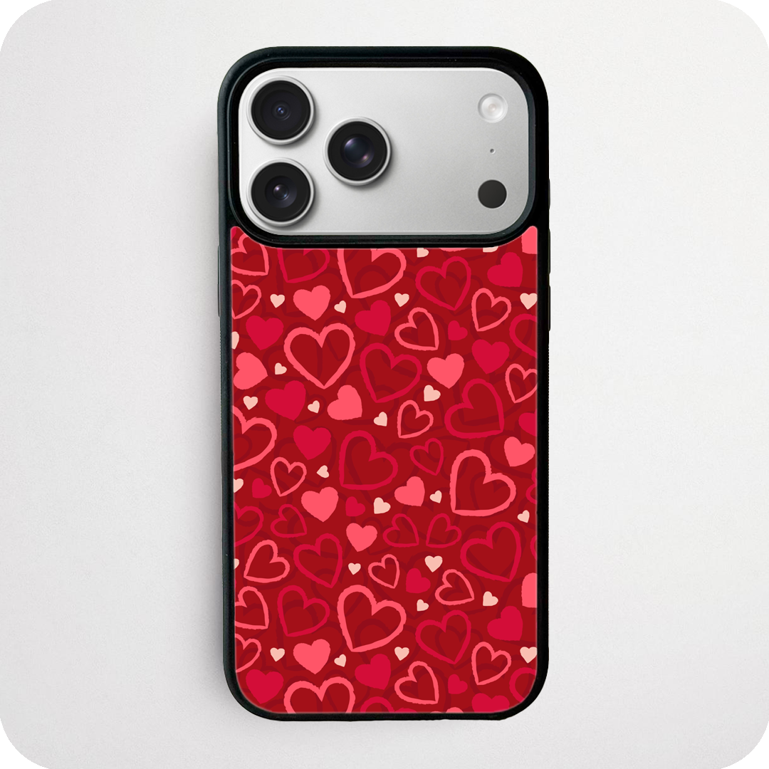 Deep Red Multi-Heart Phone Case | Romantic Doodle Heart Design