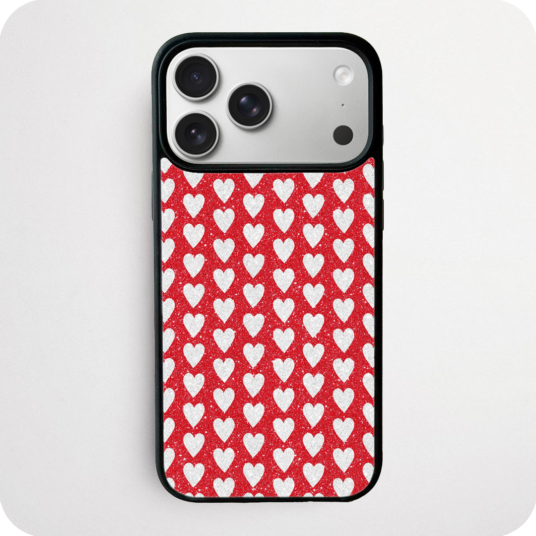 Red Glitter Doodle Heart Phone Case | White Heart Outline Design