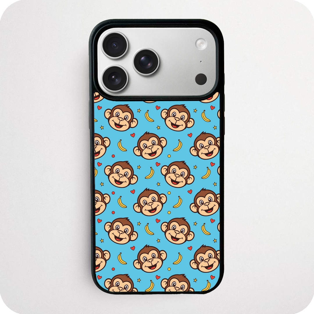 Cartoon Monkey and Banana Blue Phone Case