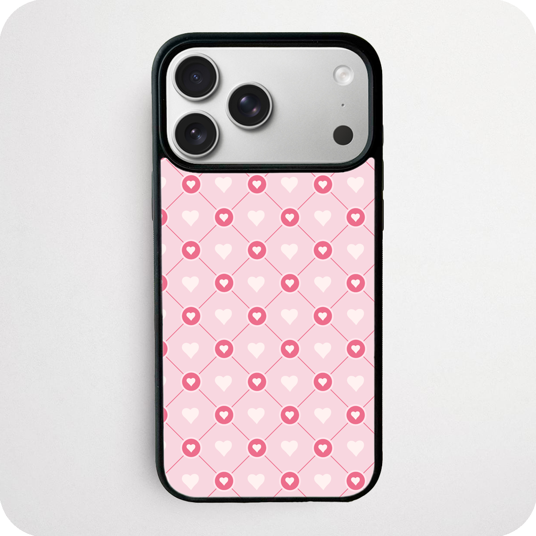 Pink Heart Grid Phone Case | Cute Badge Heart Pattern Design
