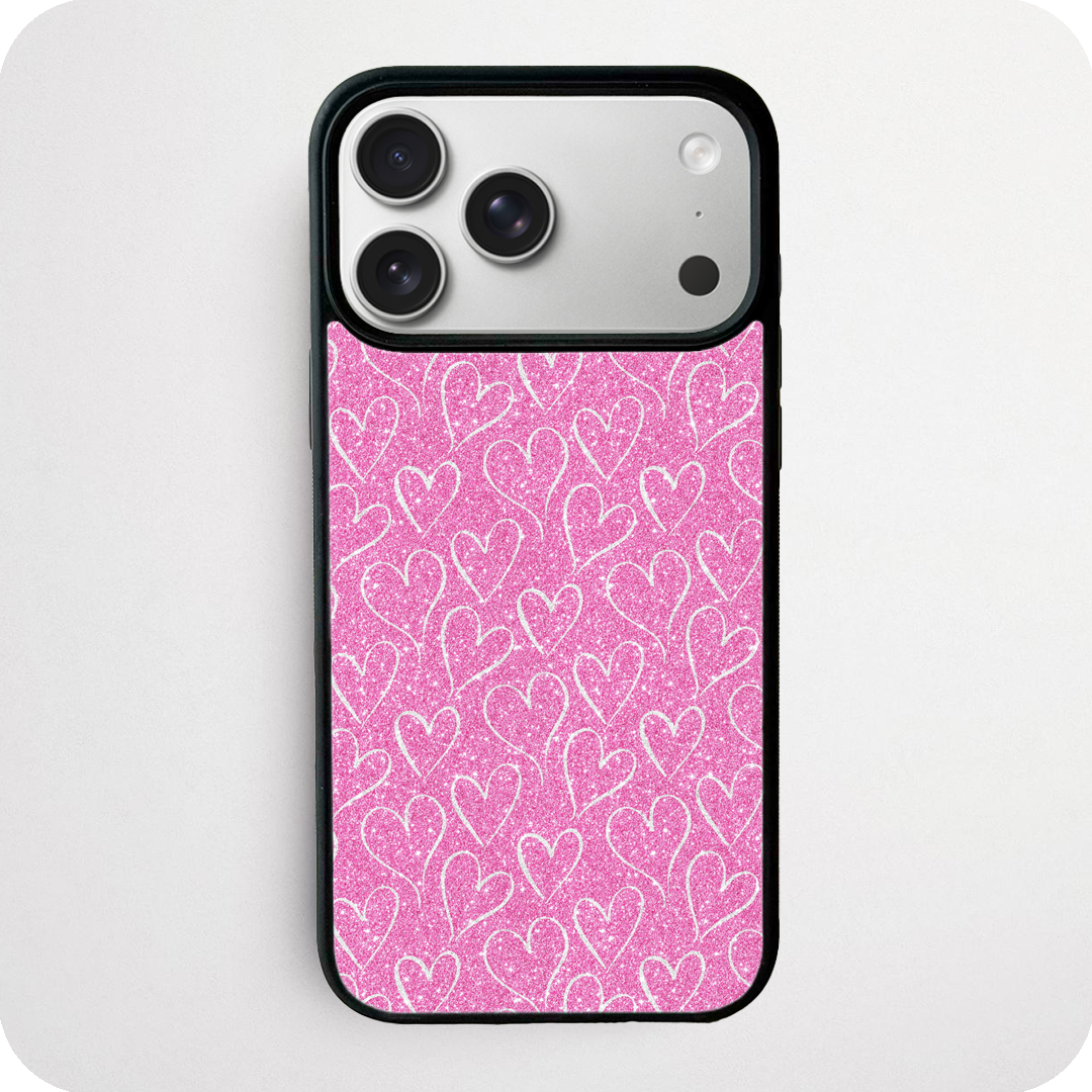 Pink Glitter Doodle Heart Phone Case | Cute Sparkle Design