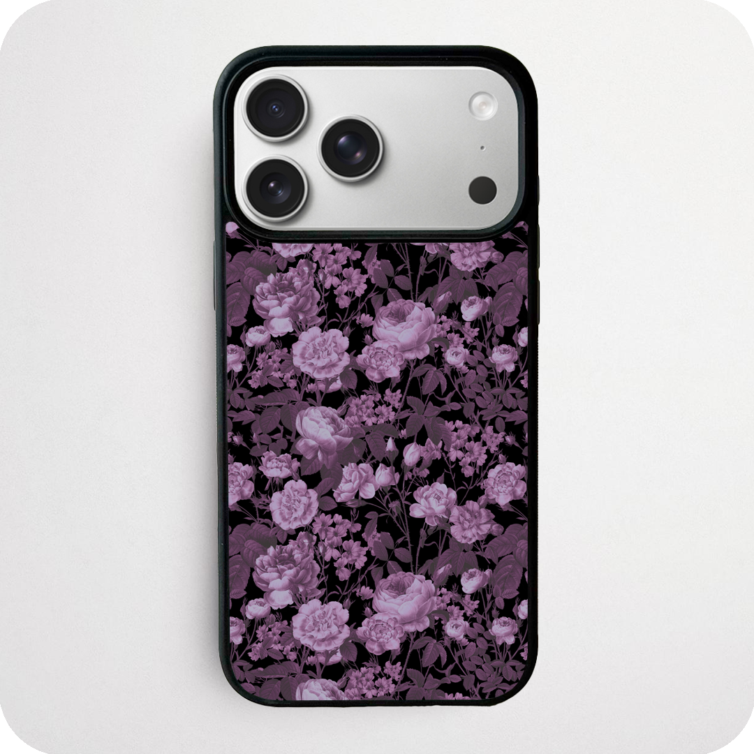 Dark Purple Rose Botanical Phone Case | Moody Floral Black Design
