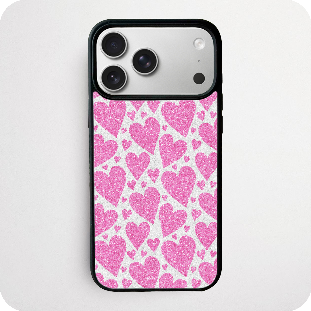 Pink Glitter Hearts Phone Case | Oversized Heart Print Design