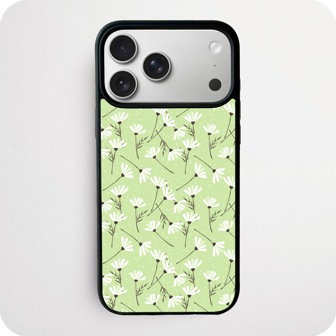 White Daisy Scatter Phone Case | Sage Green Botanical Illustration Design