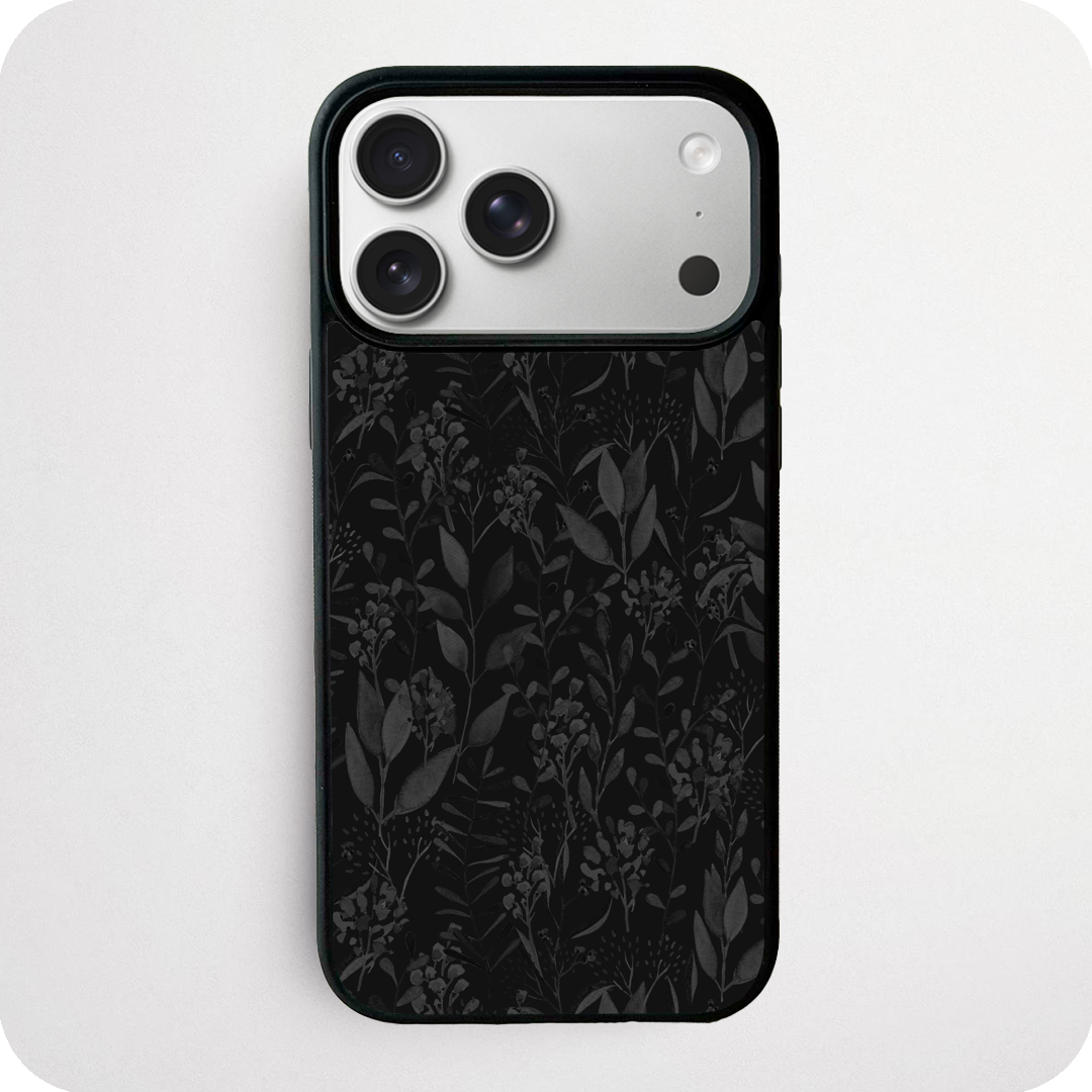 Dark Botanical Leaf Phone Case | Moody Black Shadow Foliage Design