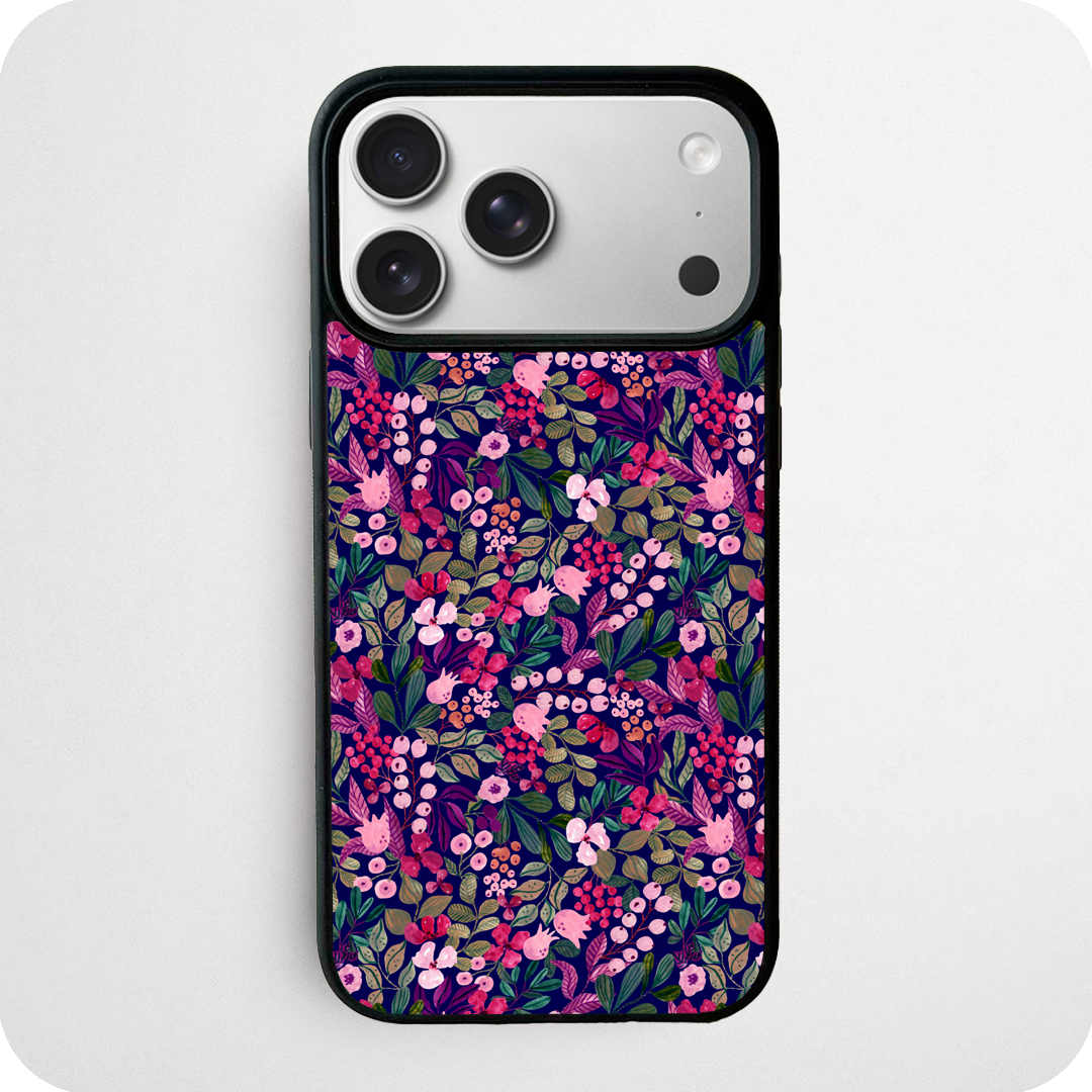 Dark Floral Phone Case | Navy Wildflower & Berry Botanical Pattern Design