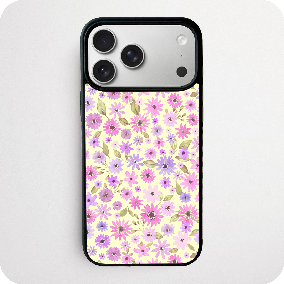 Purple Daisy Watercolour Phone Case | Lemon Yellow Floral Botanical Design