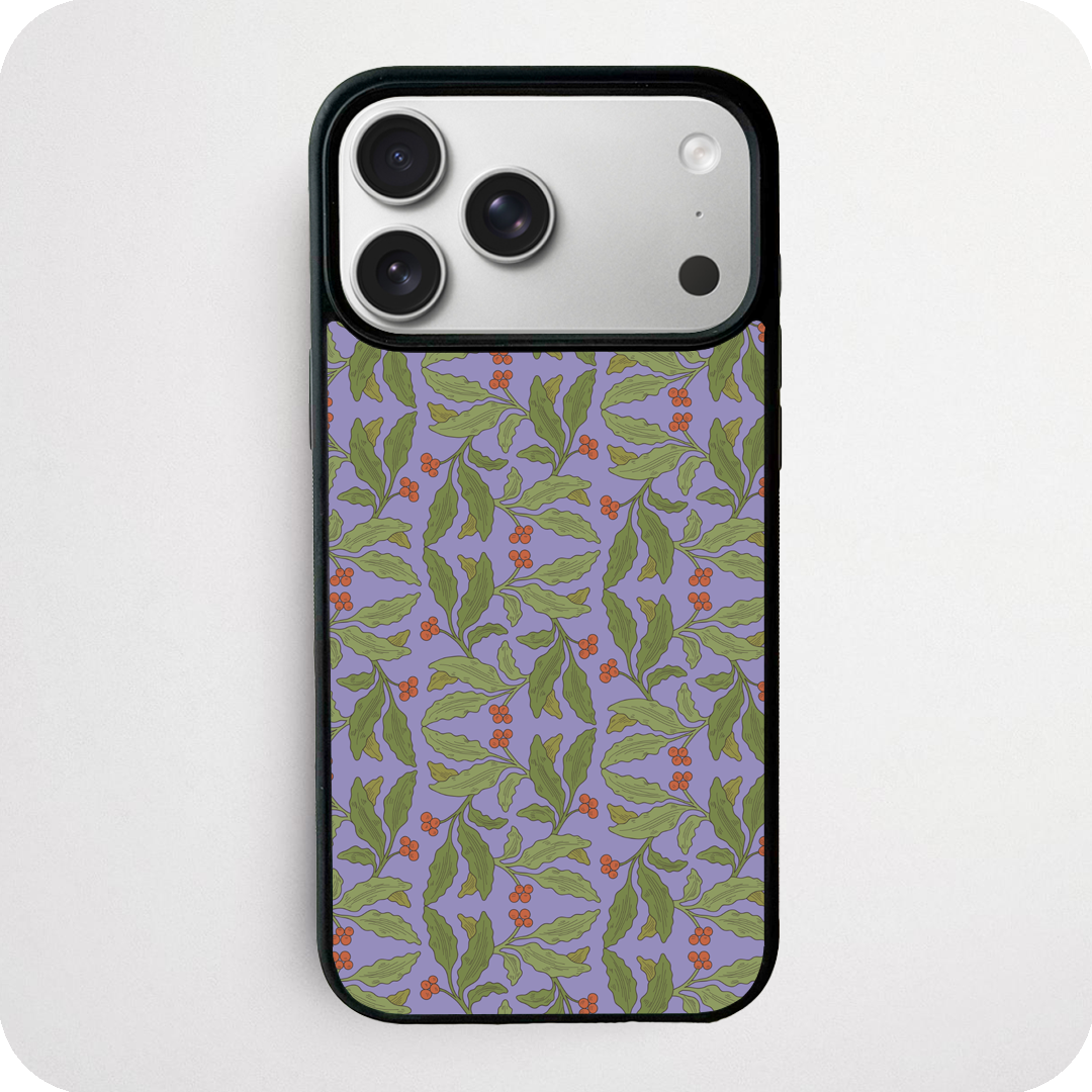 Holly & Berry Phone Case | Periwinkle Purple Botanical Pattern Design