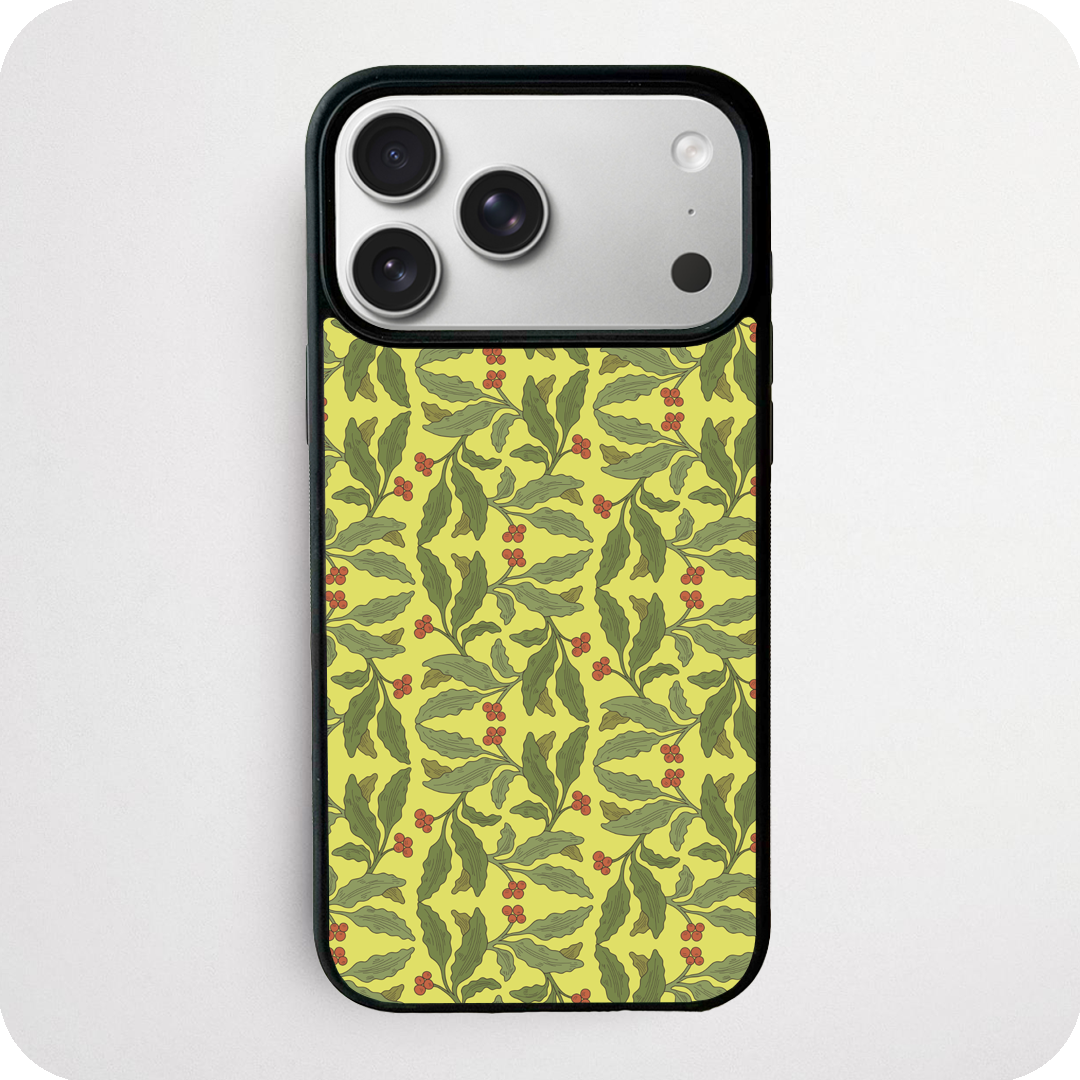 Holly Berry Botanical Pattern Yellow Phone Case