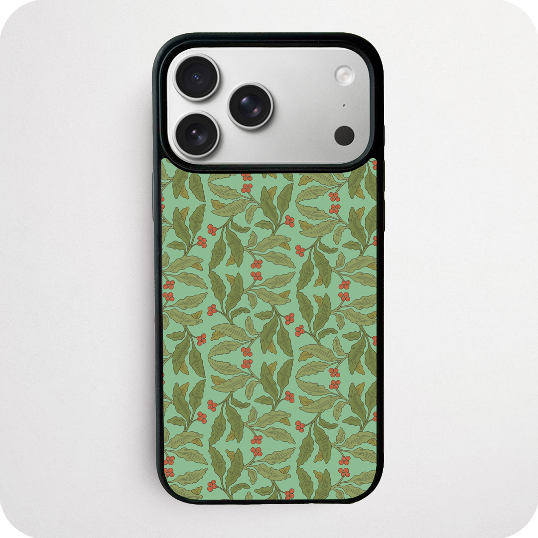 Holly Berry Botanical Pattern Green Phone Case