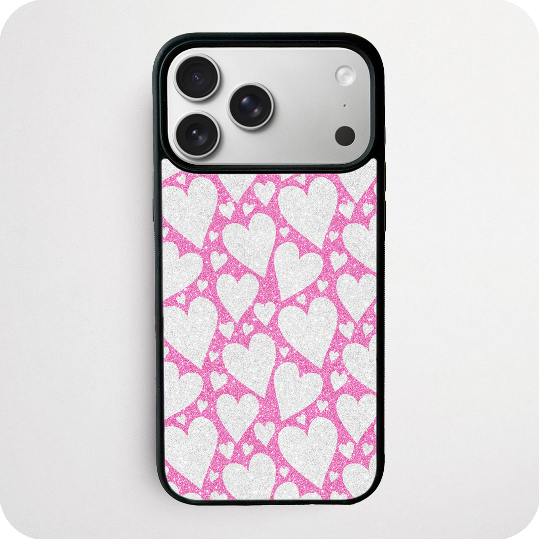 Pink & White Glitter Heart Phone Case | Jumbo Heart Design