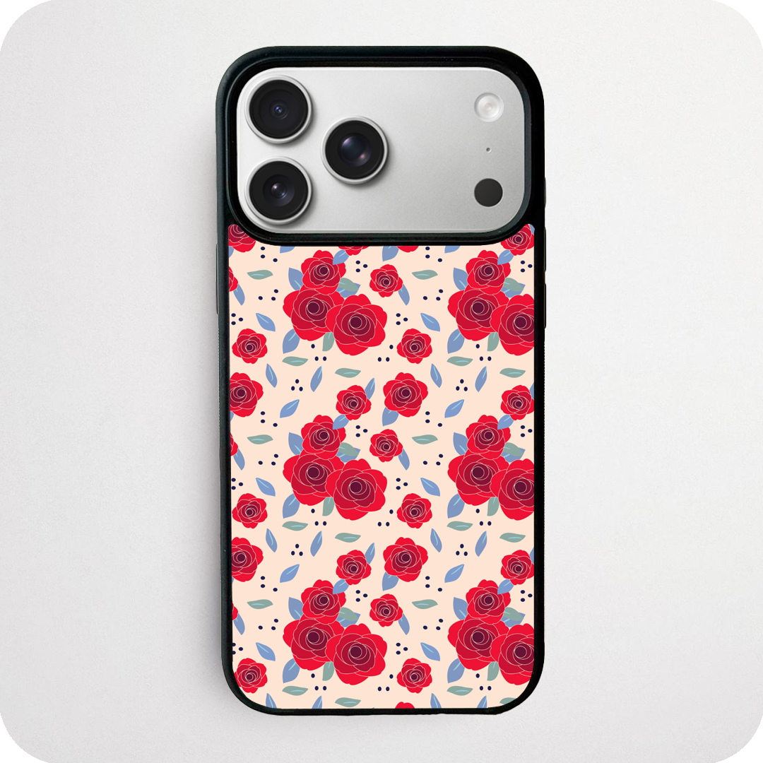 Red Rose Illustrated Pattern Phone Case