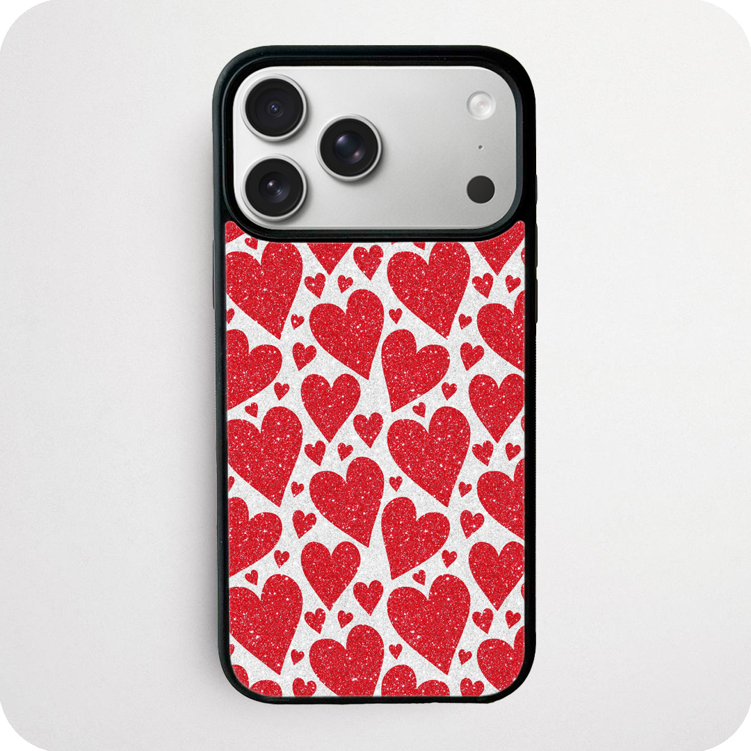 Red Glitter Hearts Phone Case | Oversized Heart Pattern Design