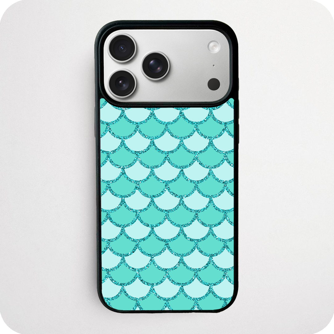Teal Glitter Mermaid Scale Phone Case | Aqua Sparkle Design