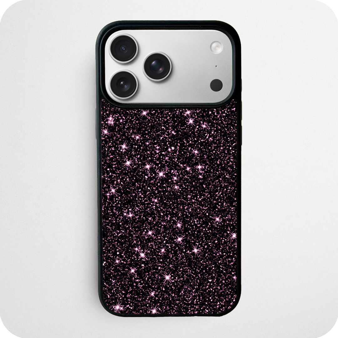 Dark Pink Glitter Phone Case | Black Sparkle Starburst Design