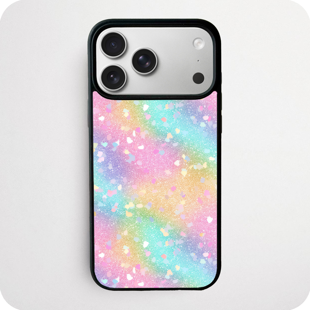Pastel Rainbow Glitter Phone Case | Confetti Heart Unicorn Design