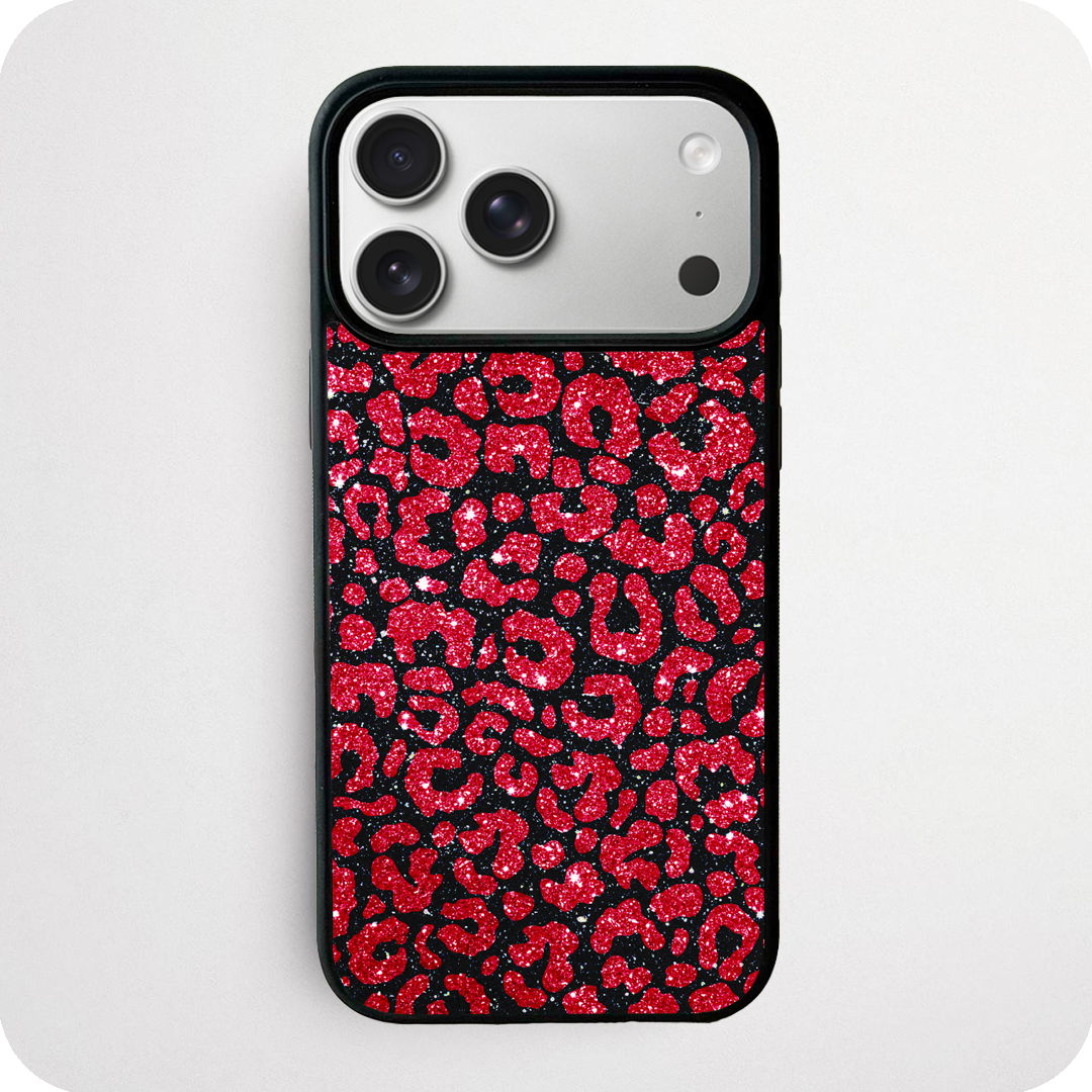 Red Glitter Leopard Print Phone Case | Bold Animal Design