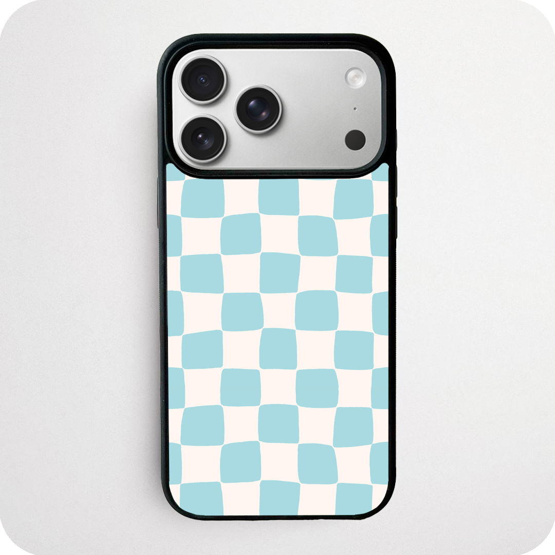Blue Wavy Checkerboard Phone Case | Pastel Y2K Design