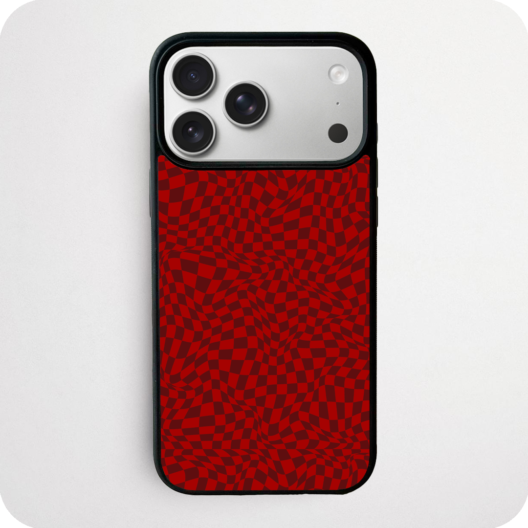 Red Warped Checkerboard Phone Case | Dark Psychedelic Design